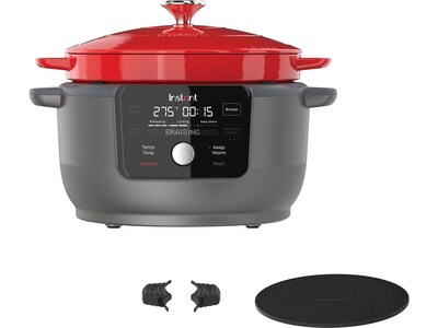 Instant Precision Cast Iron 11.4 x 10 Dutch Oven, Black/Red (140-0038-01)