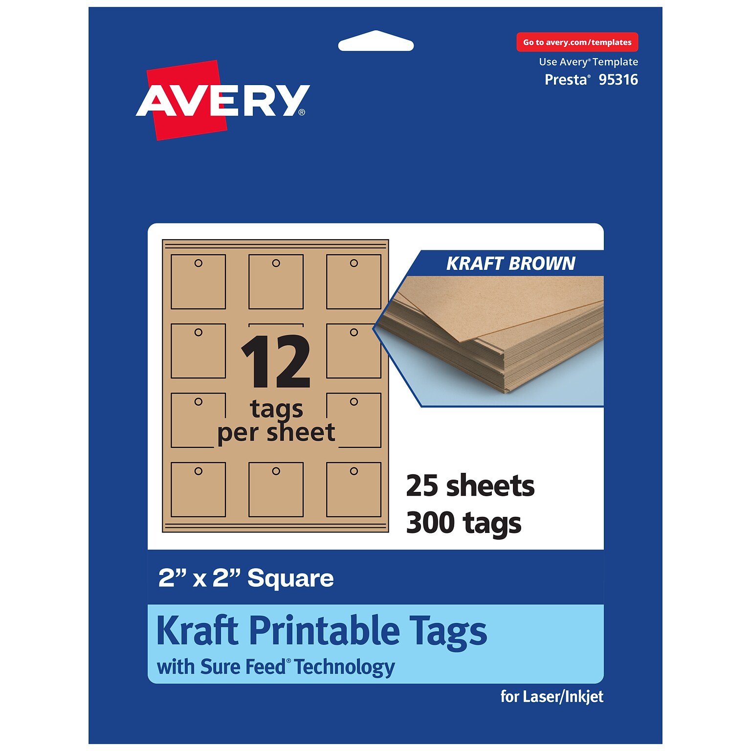 Avery 2 x 2  Blank Price & Merchandise Tags, Kraft Brown, 300/Carton (95316-KMT25)