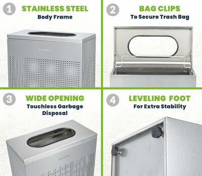 Alpine Industries Stainless Steel Trash Can, 13 Gallon, Silver (ALP438-13-SS)