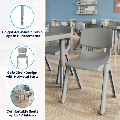Flash Furniture Emmy Square Activity Table Set, 24" x 24", Height Adjustable, Soft Gray (YCX232SQRTBSGYR)