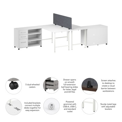 Bush Business Furniture Hustle 30"H x 60"W 2 Person Back to Back Cubicle Workstation, White (HUS016WH)