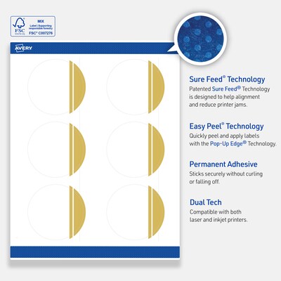 Avery Laser/Inkjet Circle Multipurpose Labels, 3" Dia., White, 60/Pack (S00DKB)