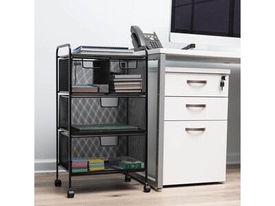 Mind Reader 4-Drawer Mobile Utility Cart with Wheels, Metal, Black (4DRMESH-BLK)