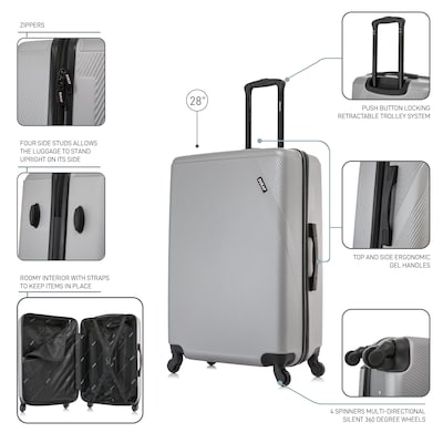 DUKAP Discovery 29.52" Hardside Suitcase, 4-Wheeled Spinner, TSA Checkpoint Friendly, Silver (DKDIS00L-SIL)