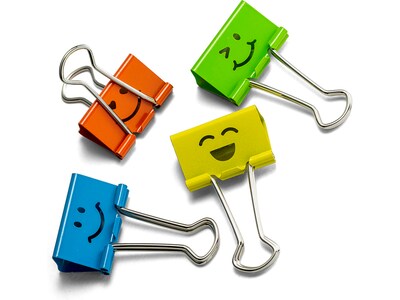 Officemate Smiling Face Medium Binder Clips, Assorted Colors, 36 Clips/Pack (31095)