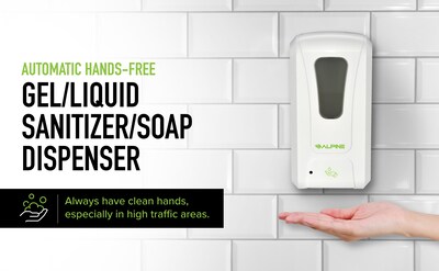 Alpine Industries Universal Wall Mounted Automatic Hand Sanitizer Dispenser, White (430-L)