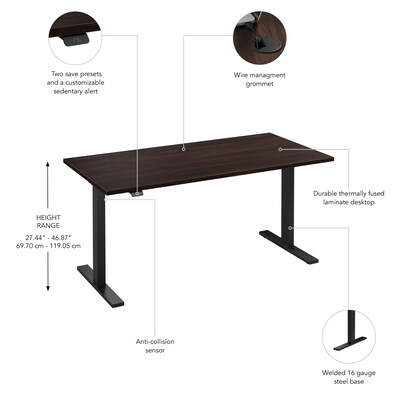 Bush Business Furniture Move 60 Series 60"W Electric Height Adjustable Standing Desk, Black Walnut/Black (M6S6030BWBK)