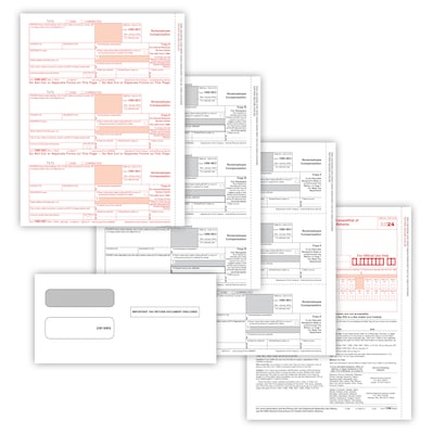 ComplyRight 2024 1099-NEC Tax Form 50 self-seal envelopes, 4-Part, 3-Up, Copy A, B, C/2, 1096 Transm