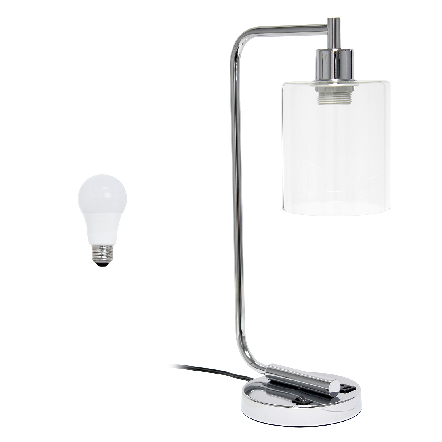 Creekwood Home Vintage Vantage 18.8 Minimalist Industrial Curved Arm Desk Lamp, Feit LED Bulb, Chrome (CWD-1017-CH-LB)