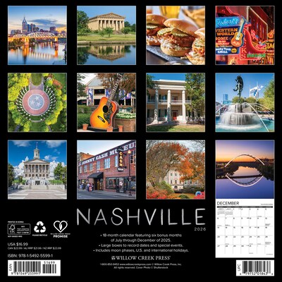 2026 Willow Creek Nashville 12 x 12 Monthly Wall Calendar (55991)