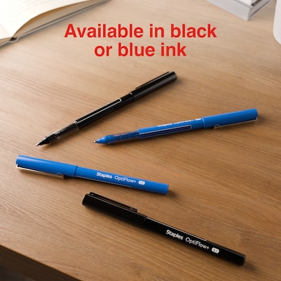 Staples Optiflow+ Rollerball Pens, Fine Point, 0.7mm, Blue Ink, Dozen (ST63317)