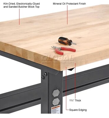 Global Industrial Height Adjustable Workbench, 72"W x 30"D, Birch Square Edge, Black (318913BK)