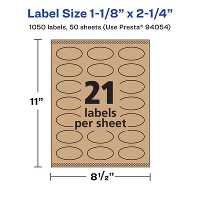 Avery Laser/Inkjet Oval Multipurpose Labels, 1-1/8" x 2-1/4", Kraft Brown, 1050 Labels/Box ( 94054)