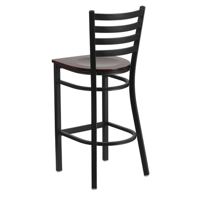 Flash Furniture HERCULES Series Traditional Metal Ladder Back Restaurant Barstool, Black/Walnut Wood (XUDG697BBARWAW)