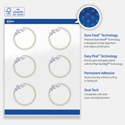 Avery Laser/Inkjet Circle Multipurpose Labels, 3" Dia., White, 60/Pack (S00-DNG)