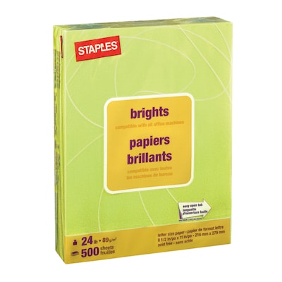 Staples Brights Multipurpose Paper, 24 lbs., 8.5 x 11, Lime, 500/Ream (20105)