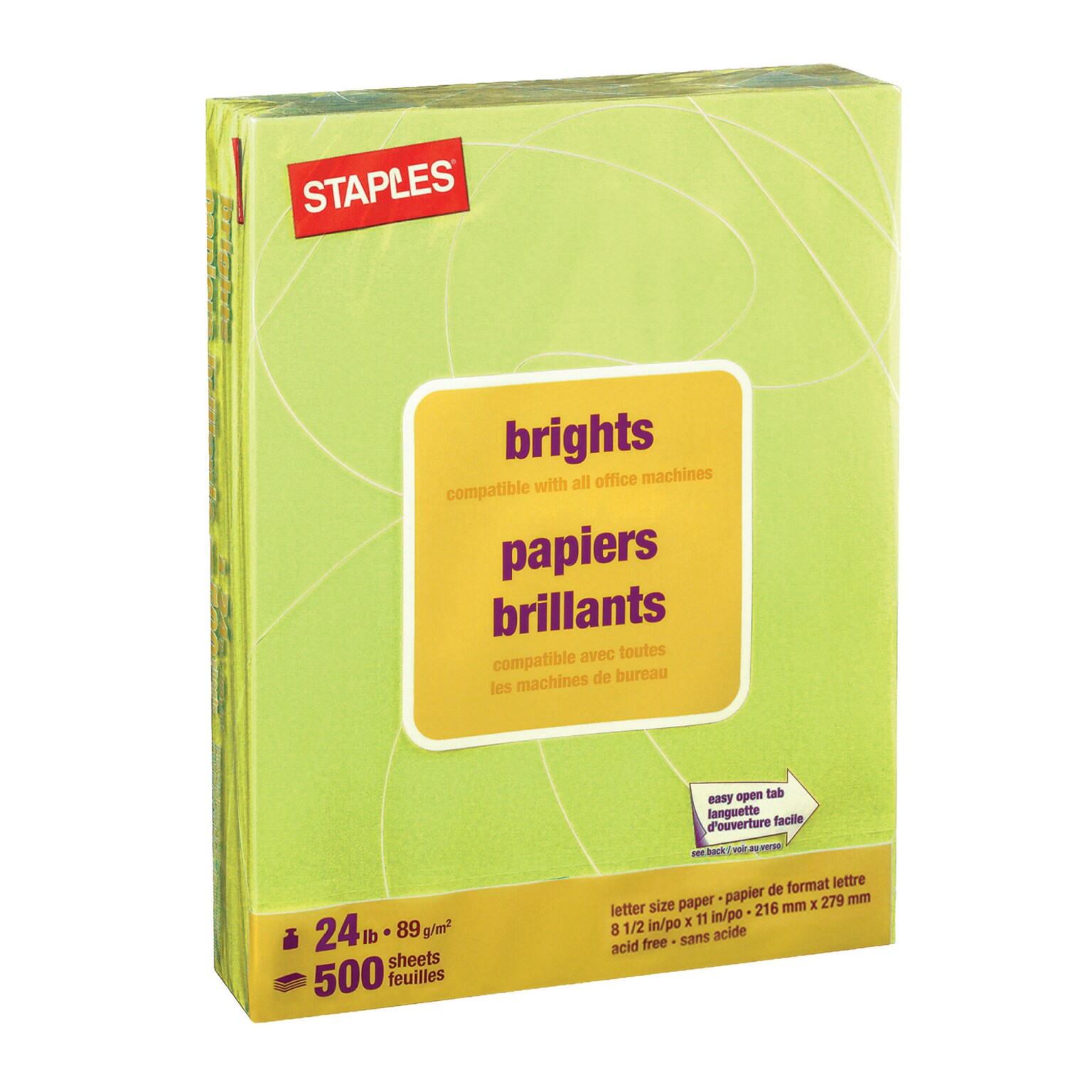 Staples Brights Multipurpose Paper, 24 lbs., 8.5 x 11, Lime, 500/Ream (20105)
