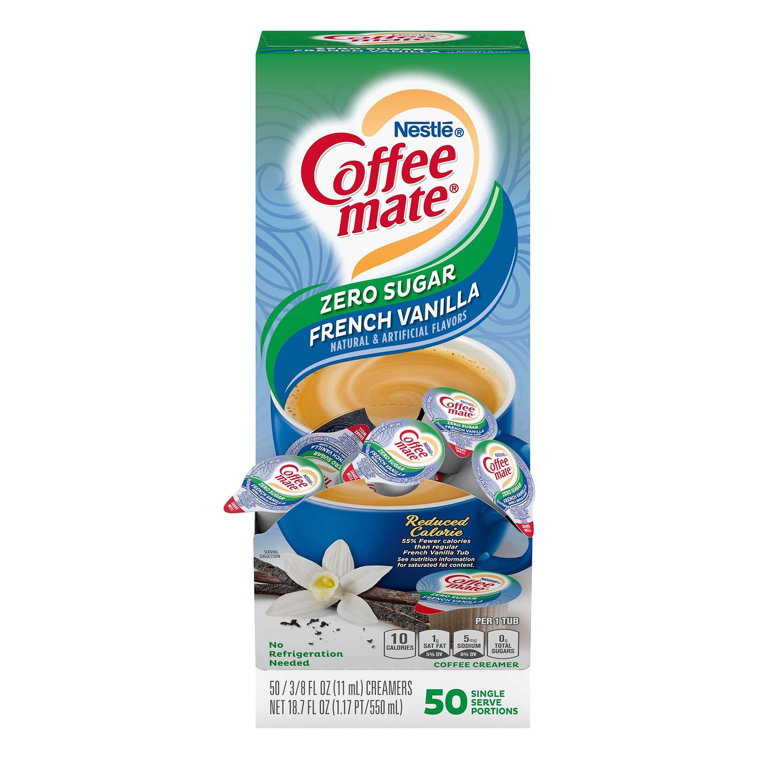 Coffee mate Zero Sugar French Vanilla Liquid Creamer, 0.375oz., 50/Box (NES17570)