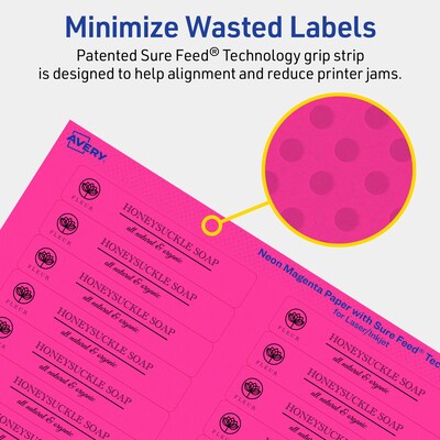 Avery Rectangle Laser/Inkjet Multipurpose Labels, 2/3" x 3-7/16", Neon Magenta (1200/Box)
