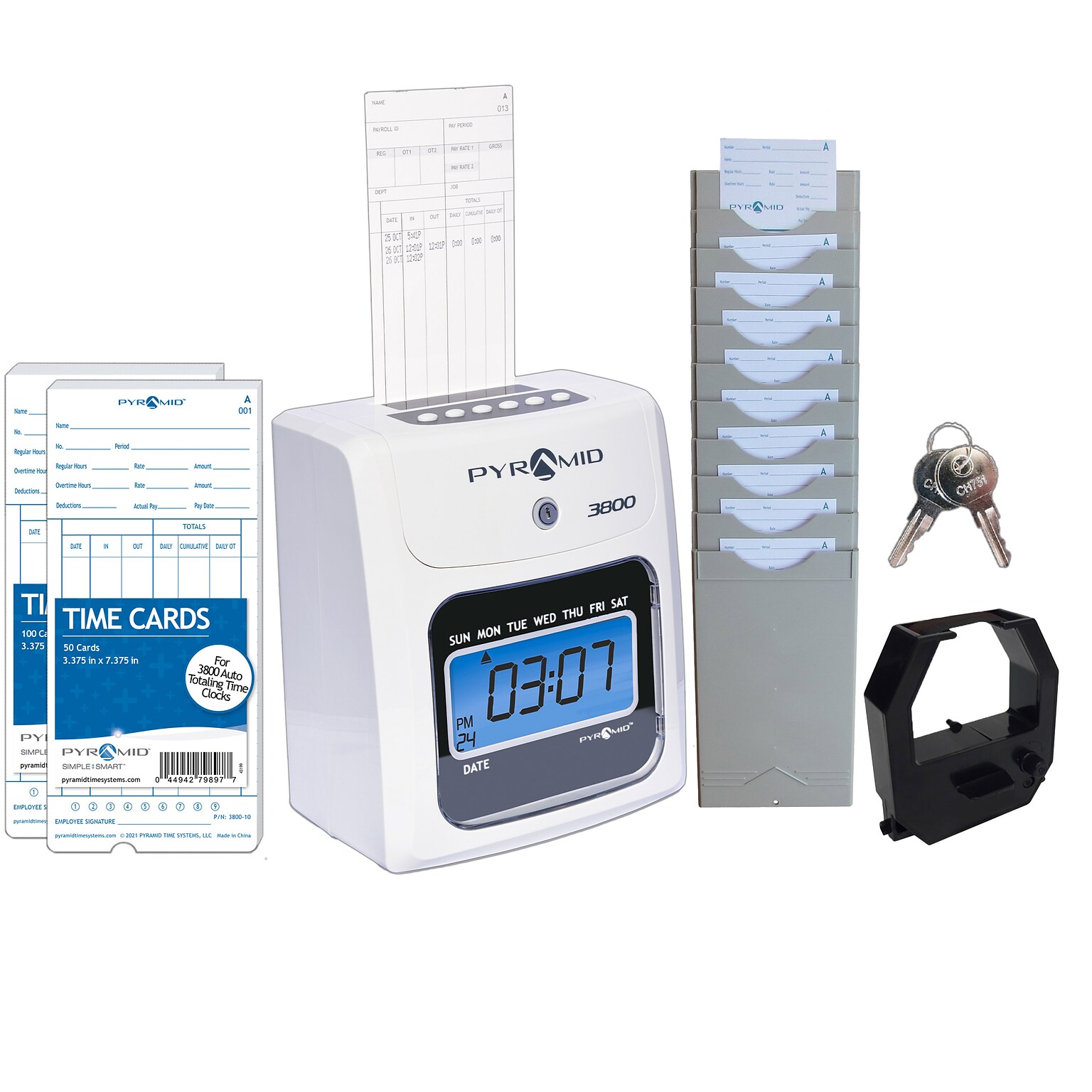 Pyramid Time Systems 3800 Punch Card Time Clock System, Ivory/Charcoal (3800SK1)