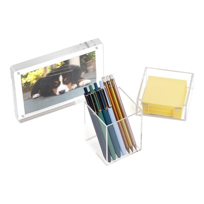 Mind Reader Plastic Desk Organizer Set,  Clear, 3 Pieces (DESK3PAC-CLR)