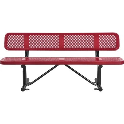 Global Industrial 6' Outdoor Steel Picnic Bench w/ Backrest, Perforated Metal, Red (694557RD)