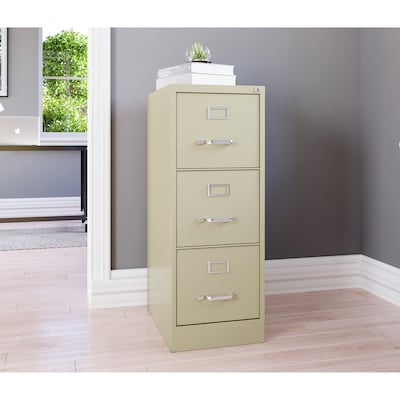Lorell Fortress 3-Drawer Vertical File Cabinet, Letter Size, Lockable, 40.2"H x 15"W x 22"D, Putty (LLR42296)