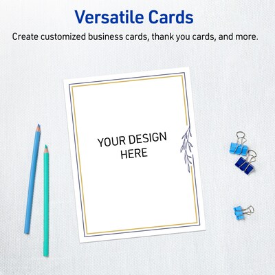 Avery Gold & Navy Border with Florals Matte Blank Card, White, 10/Pack (S00-DPJ)