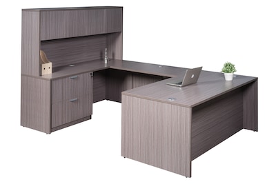 Boss Office Products 71 U-Shaped Desk with Lateral File and Hutch, Driftwood (GROUPA7-DW)