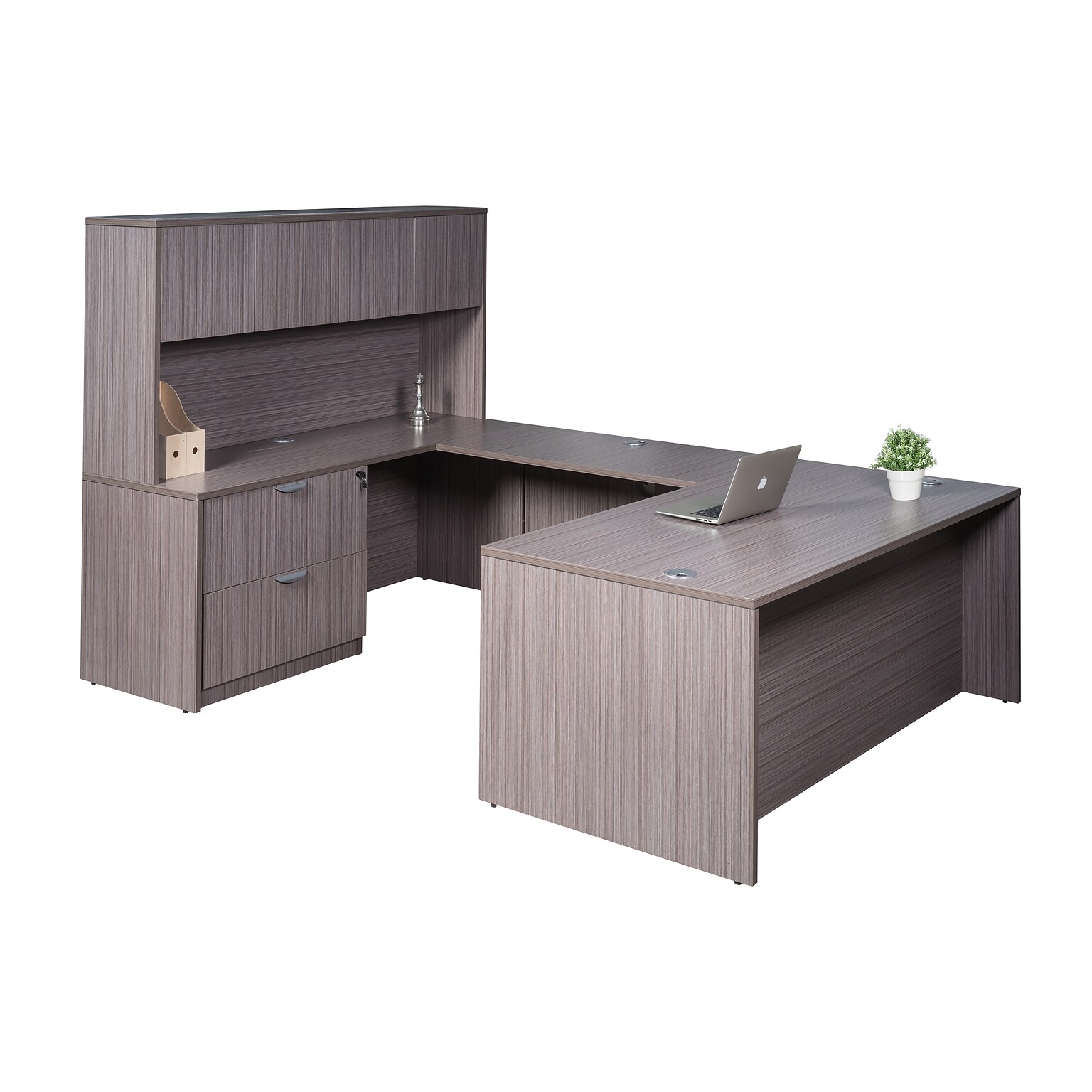 Boss Office Products 71 U-Shaped Desk with Lateral File and Hutch, Driftwood (GROUPA7-DW)