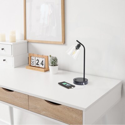Simple Designs Sleek Essentials LED Desk Lamp, 15.75", with USB Ports, Black (LD1074-BLK)