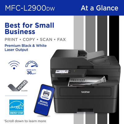 Brother MFC-L2900DW Refurbished Wireless,  Black & White, All-in-One Laser Printer, Refresh Subscrip