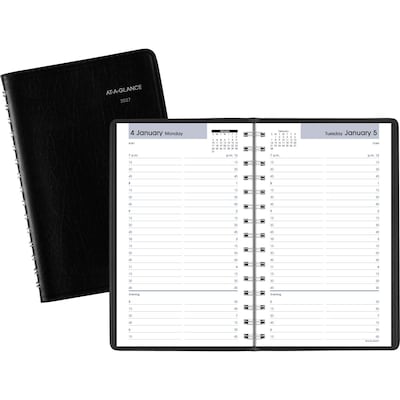 2027 AT-A-GLANCE DayMinder 5 x 8 Daily Appointment Book, Faux Leather Cover, Black (G100-00-27)