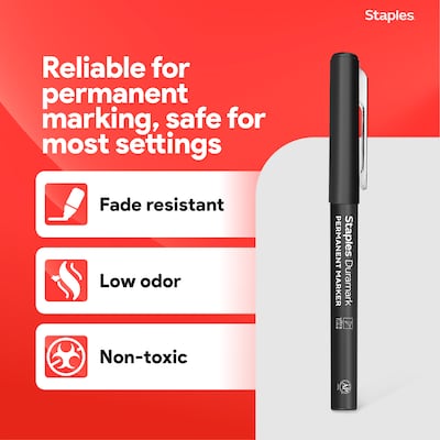 Staples Duramark Permanent Marker, Ultra Fine Tip, Black, Dozen (ST62927)