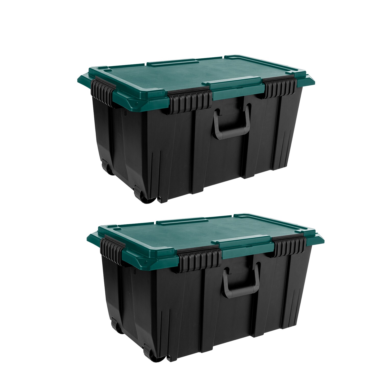 Remington Heavy-Duty Rolling 20 Gal. Storage Container with Latching Lid, Plastic, Black & Green, 2/Pack (500511)