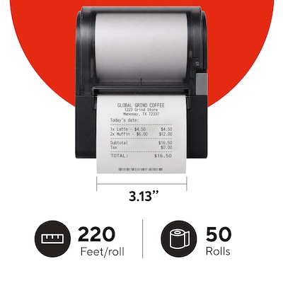 Staples BPA Free Cash Register/POS Rolls, 3 1/8 x 220, 50/Carton (20972)