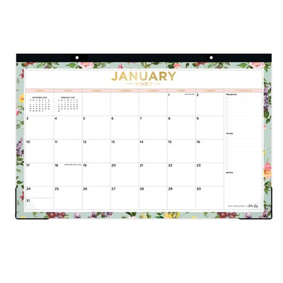 2027 Blue Sky Day Designer 17 x 11 Monthly Desk Calendar, Green (164061)