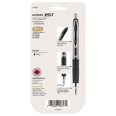 uni-ball 207 Retractable Gel Pens, Medium Point, 0.7mm, Black Ink, 5/Pack (1960239)