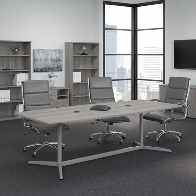 Bush Business Furniture 96W x 42D Boat Shaped Conference Table with Metal Base, Platinum Gray (99TBM