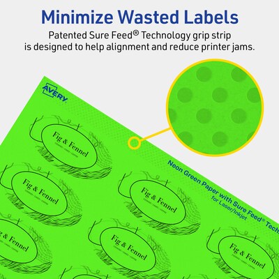 Avery Oval Multipurpose Labels, 1-1/8" x 2-1/4", Neon Green, 210/Pack (94054)
