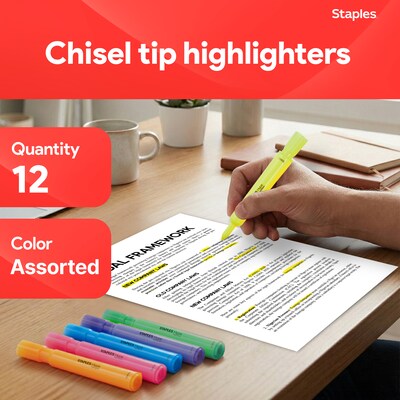 Staples Hype Tank Highlighters, Chisel Tip, Assorted, Dozen (29204-CC)