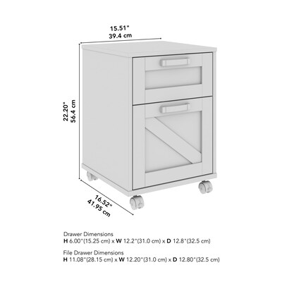 Bush Furniture Knoxville 2-Drawer Mobile File Cabinet, Cottage White (CGF116CWH-03)