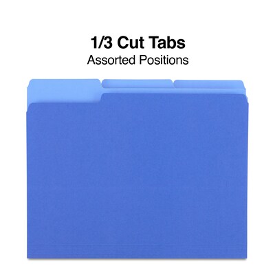 Quill Brand® File Folders, Assorted Tabs, 1/3-Cut, Letter Size, Blue, 100/Box (740913BE)