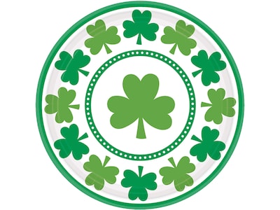 Amscan Lucky Shamrock St. Patricks Day Round Plate, Green, 8/Set, 9 Sets/Pack (541453)