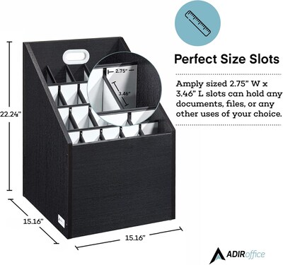 AdirOffice 20-Slot Roll File, 22.24"H x 15.55"W x 15.55"D, Black (ADI628-WBLK)