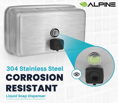 Alpine Industries Universal Wall Mounted Hand Soap Dispenser, Stainless Steel, 2/Pack (424-SSB-2PK)