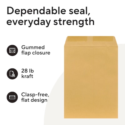 Staples 9 x 12 Catalog Envelopes, Brown Kraft, Gummed Seal, Heavy-Duty Mailing Envelopes for Documents & Forms, 250/Box