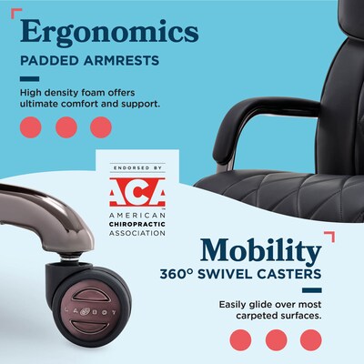 La-Z-Boy Symphony Ergonomic Bonded Leather Swivel Executive Chair, Black and Graphite (CCHR10013E)