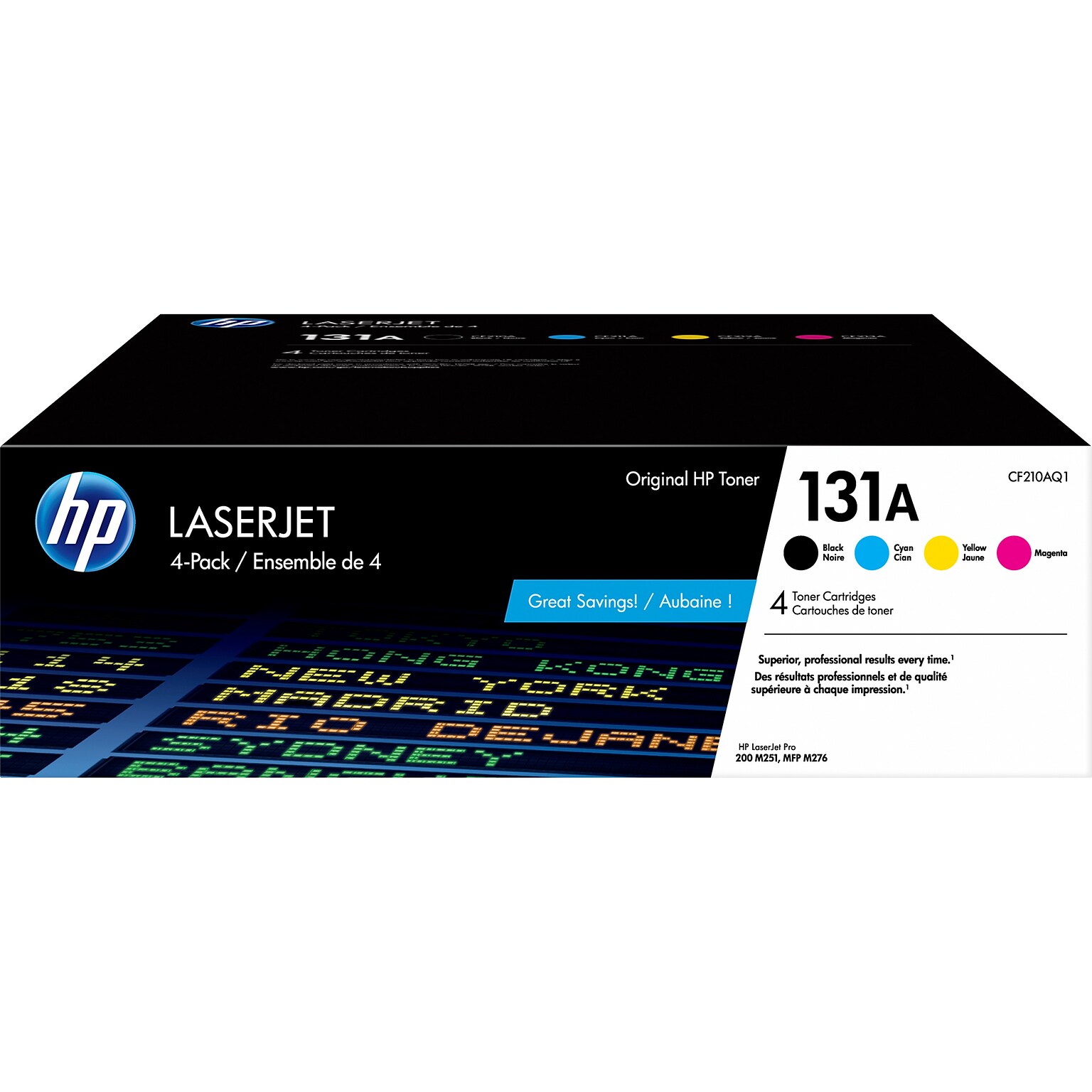 HP 131A Black/Cyan/Magenta/Yellow Standard Yield Toner Cartridge, 4/Pack (CF210AQ1)