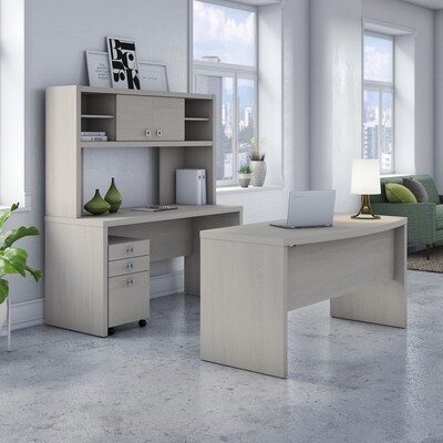 Bush Business Furniture Echo Bow Front Desk, Credenza with Hutch and Mobile File Cabinet, Gray Sand (ECH036GS)